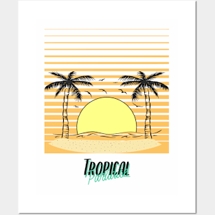 TROPICAL Vacation Paradise Sunset Palm Trees Posters and Art